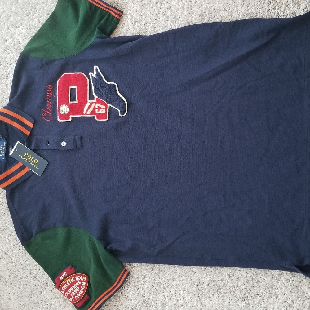 Polo P Wing Bulldog Varsity Patch polo NWT Sz L